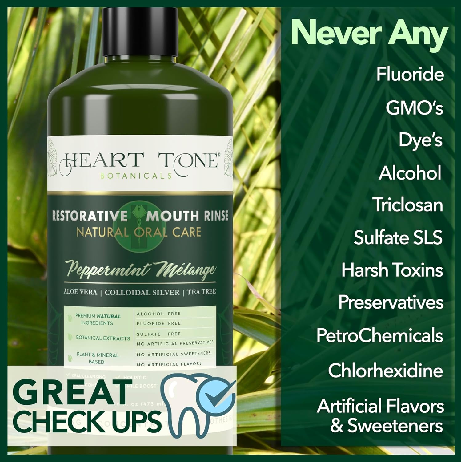 Nano Silver Mouthwash | All Natural | Adult Restorative Mouth Rinse | Aloe Vera, Colloidal Silver, & Tea Tree | Complete Oral Care & Fresh Breath | Fluoride, GMO, & Alcohol Free