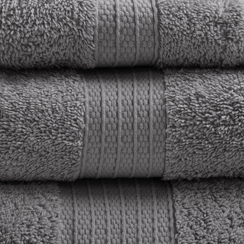 Madison Park Organic 100% Cotton Bathroom Towel Set, Hotel & Spa Quality Highly Absorbent, Quick Dry, Include for Shower, Handwash & Facial Washcloth, Multi-Sizes, Charcoal