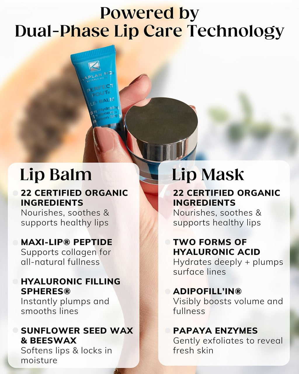 KAPLAN MD Perfect Pout Lip Mask & SPF 30 Lip Balm Duo – Hydrating Treatment with Hyaluronic Acid – Lip Mask (1 oz) + Rose Blush Balm (0.35 oz)