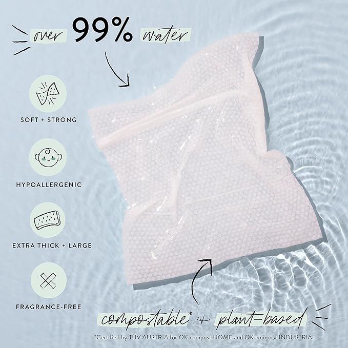 The Honest Company Clean Conscious Multi-Use Wipes Hypoallergenic and Unscented for Sensitive Baby Skin Over 99% Water Compostable Plant Based Pattern Play 10 Count