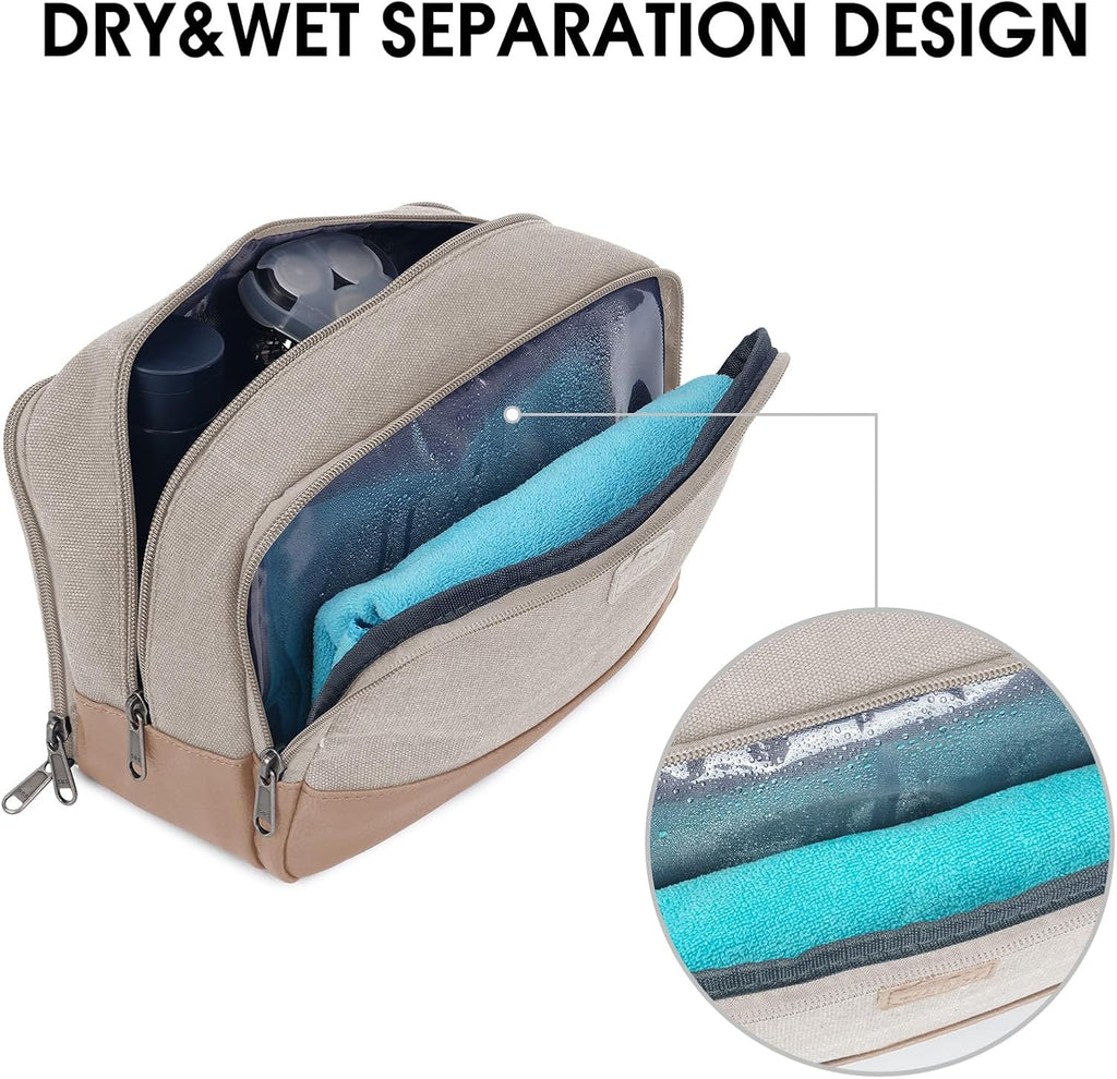 WANDF Travel Toiletry Bag for Men Large Toiletries Shaving Bag Water Resistant Hanging Dopp Kit Travel Accessories Bag for Women Men (Beige Gray)