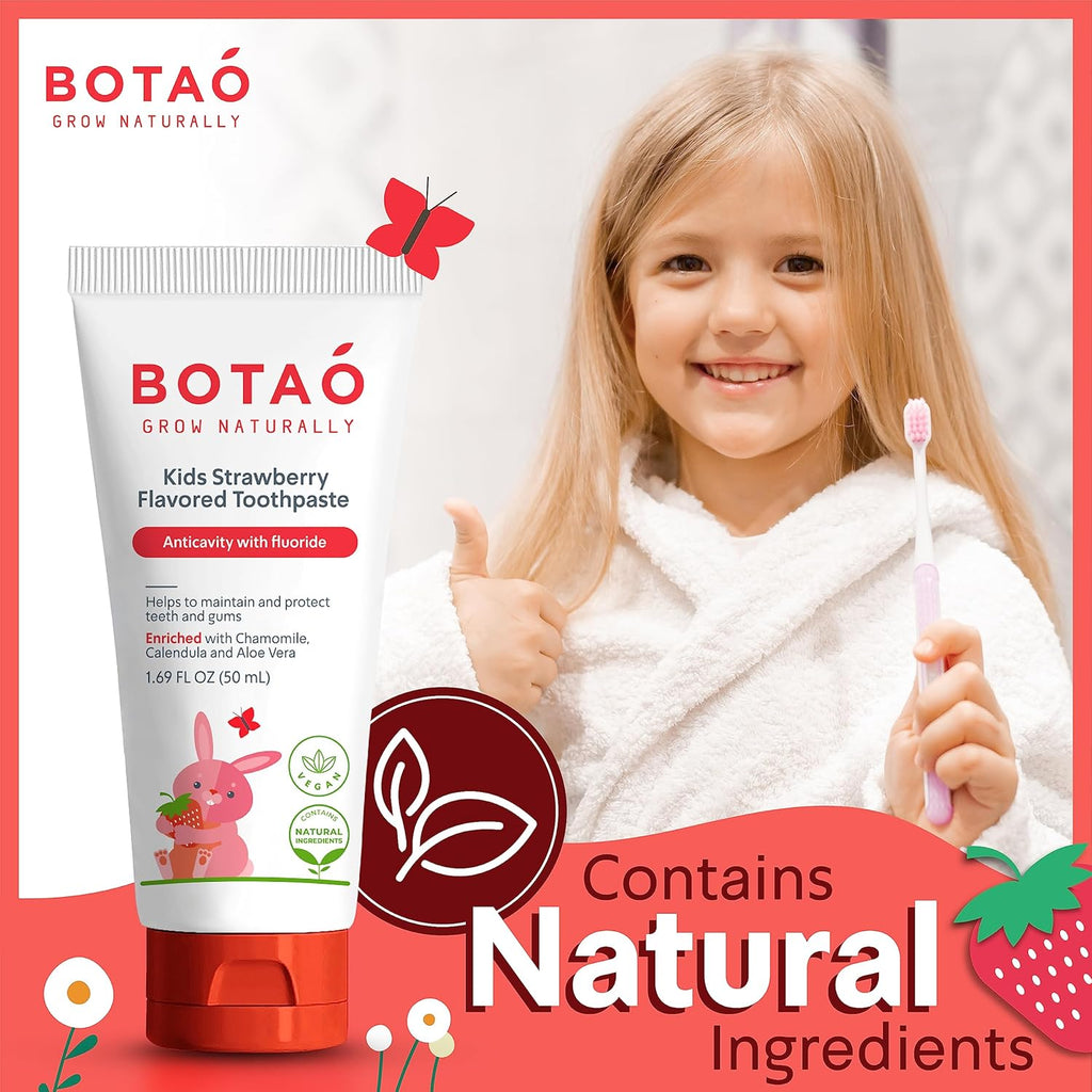 Kids Toothpaste | Natural Strawberry Flavored Anticavity Fluoride Toothpaste Maximum Cavity Protection| EWG Verified, Vegan, SLS Free, Safe to Swallow, Aloe Vera (2Pack)