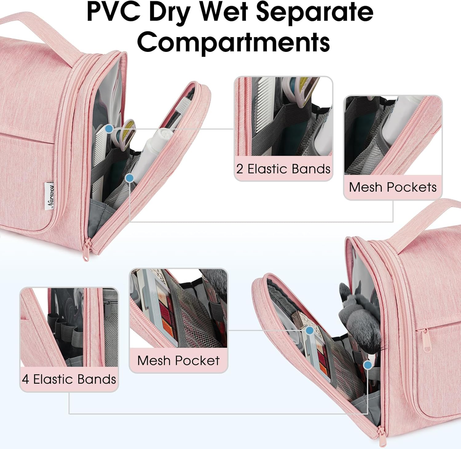 Narwey Hanging Toiletry Bag for Women Travel Makeup Bag Organizer Toiletries Bag for Cosmetics Essentials Accessories