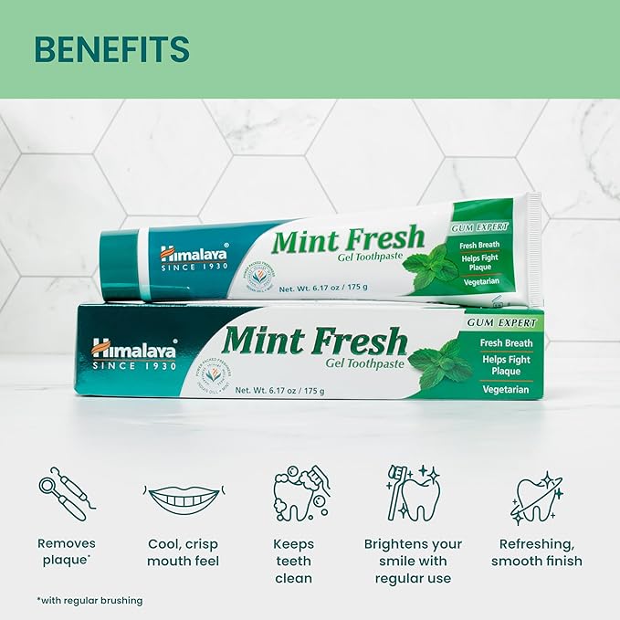 Himalaya Mint Fresh Gel Toothpaste, Fluoride Free to Reduce Plaque & Brighten Teeth, 6.17 oz, 2 Pack