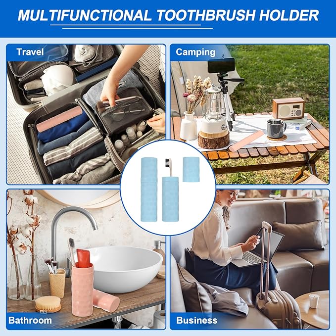 uxcell 2Pcs Travel Toothbrush Case, 8.1x2.2x1.6 Portable Travel Toothbrush Holder with Dot, Plastic Toothpaste Container for Bathroom, Gym, Business Trip, Camping, Sky Blue