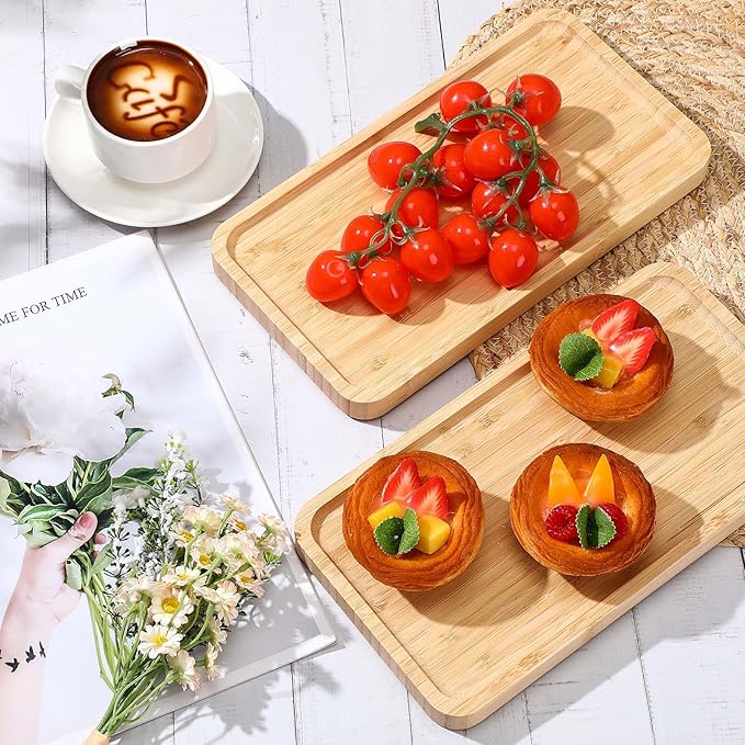 Sieral 3 Pcs Bamboo Tray for Bathroom Bamboo Vanity Bathroom Counter Organizer Decorative Tea Serving Tray for Dresser Coffee Table Home Toilet Tank Candle Perfume (11 x 5.9 Inch)