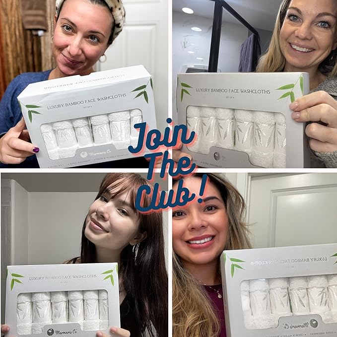 Set of 6 Luxury Wash Cloths for Your Face Viscose Bamboo & Turkish Cotton, White Wascloths