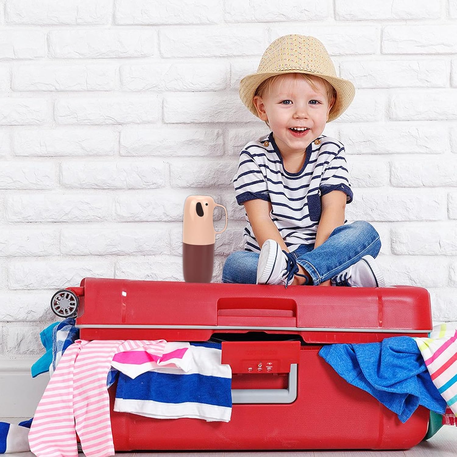 Toothbrush Travel Case, Removable and Portable Toothbrush Holder Cup, Use for Travel, Hiking,Camping, School, Bathroom, Cute and Playful Elephant Styling for Kids and Teens (White)