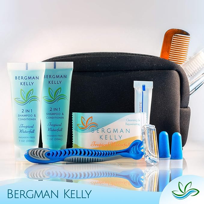 Bergman Kelly - Travel Size 2 in 1 Shampoo & Conditioner - 1 fl oz, 200 PK, Tropical Waterfall - Delight Your Guests w/Invigorating & Refreshing Shampoo Amenities - Small Hotel Toiletries in Bulk