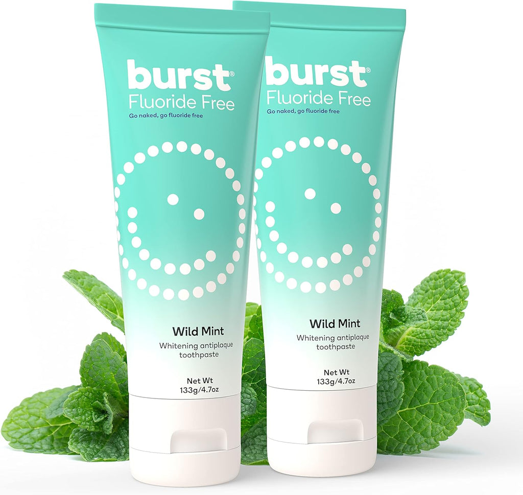 BURST Fluoride Free Whitening Toothpaste for Stain Removal (4.7oz/2 Pack/Wild Mint) | for Sensitive Teeth | with Xylitol | Vegan, Gluten & SLS Free