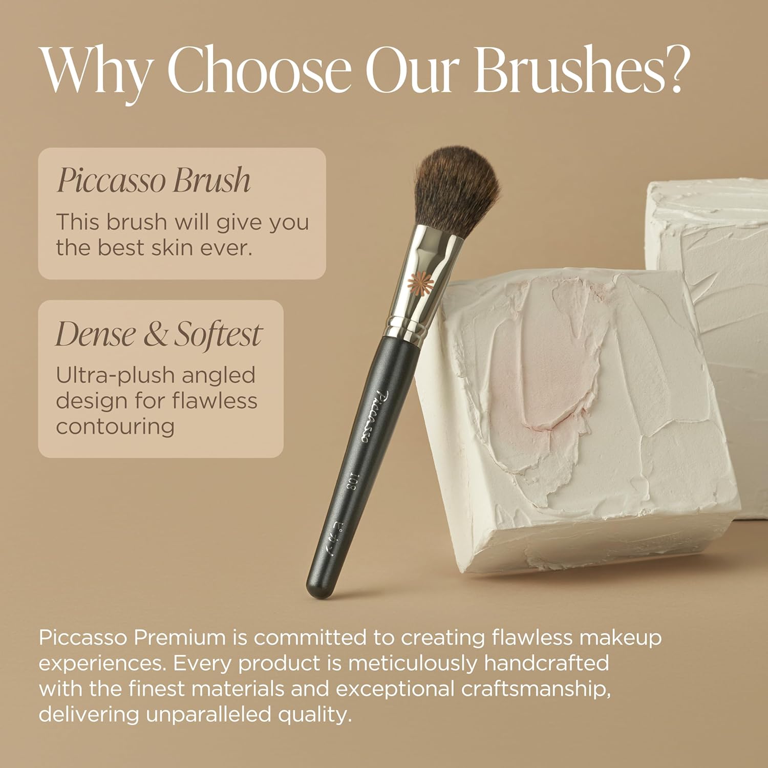 Piccasso 108 Blusher Brush – Soft Gray Squirrel Hair for Smooth and Natural Cheek Makeup, Fluffy Powder Applicator with Excellent Color Payoff, Small Face Brush for Daily Use, Professional Beauty