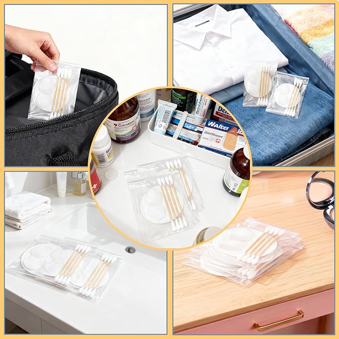 Travel Cotton Swabs Set Portable,Hotel Vanity Kit Individually Wrapped,Vanity Kit Travel,Include Cotton Swabs Cotton Balls,Cotton Rounds for Ear,Cosmetics,Makeup Remover,Nail Polish Remover (50)