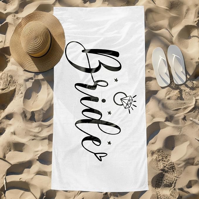 Bride Beach Towel, Bachelorette Beach Pool Towels, Just Married Honeymoon Wedding Gifts Large Beach Bath Travel Towels for Bride to Be Women, Honeymoon Mr and Mrs WeddingBride Gifts, 30x60in