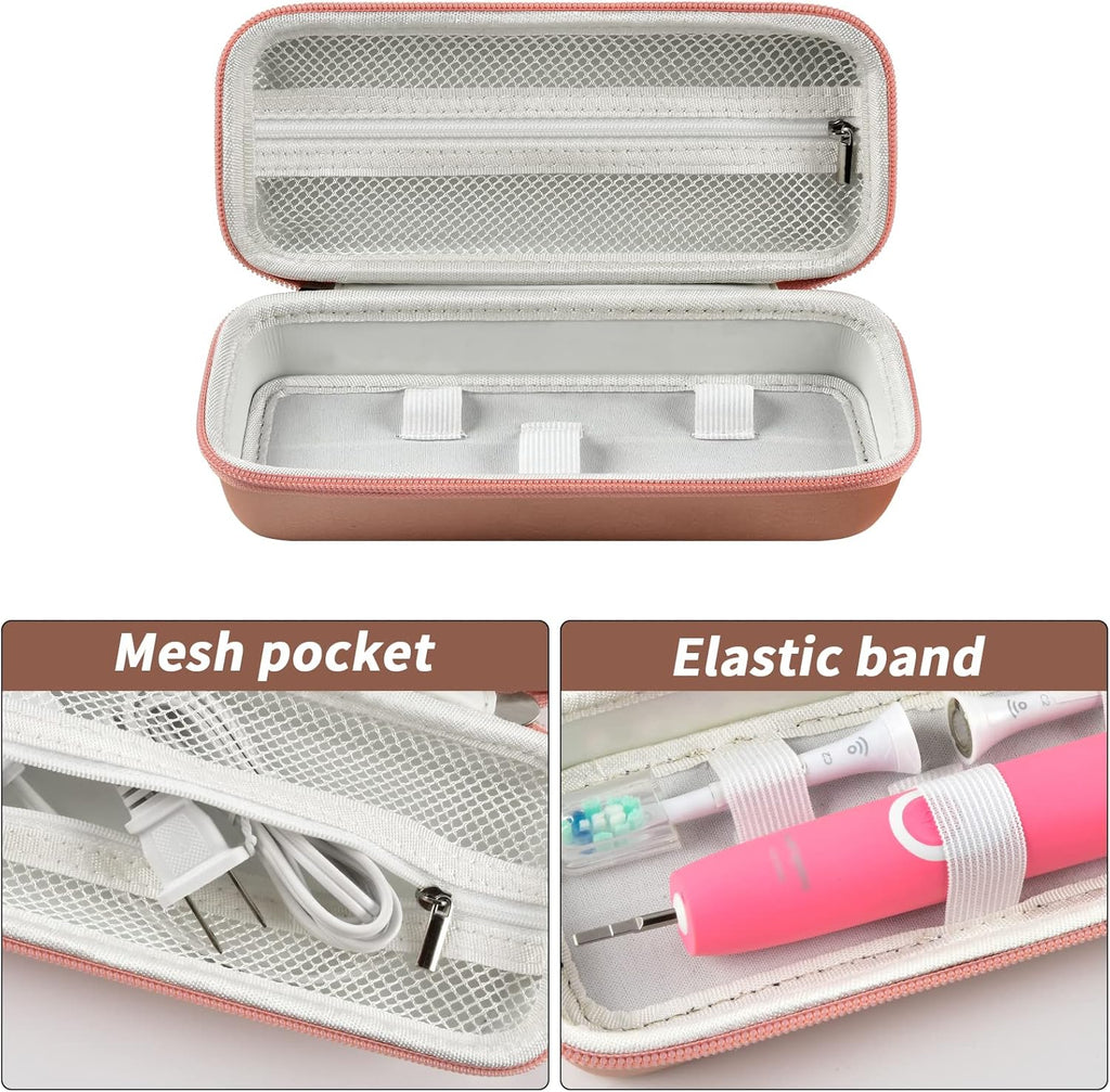 Toothbrush Travel Case Compatible with Oral-B Pro 1000, 2000, 3000, 3500, 1500/ for Philips Sonicare ProtectiveClean 4100 5100 Electric Toothbrush with Mesh Pocket for Accessories - Gold (Bag Only)