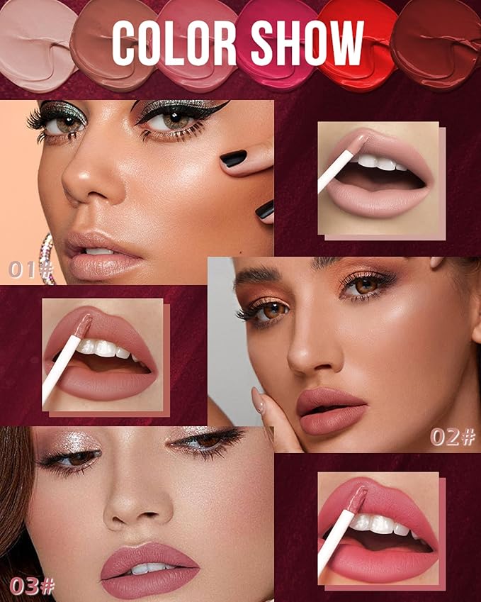 Matte Liquid Lipstick Kit-3Pcs High Pigmented Lip Tint Stain,Super Velvet Tinted Lip Gloss,Up to 16H Wear Lipgloss,Long Lasting Waterproof Non-Stick Lipstain,Christmas Makeup Gift for Women-Set A