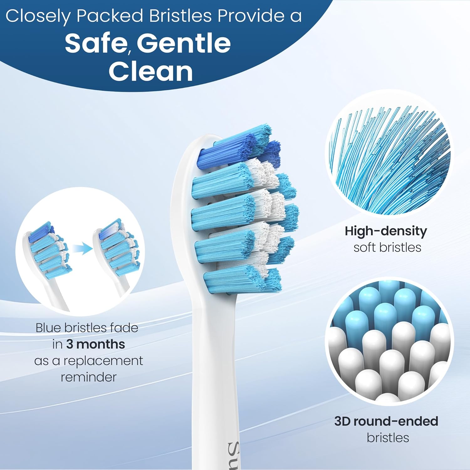 Replacement Toothbrush Heads Compatible with Philips Sonicare and More Click-on Handles 8 Pack White