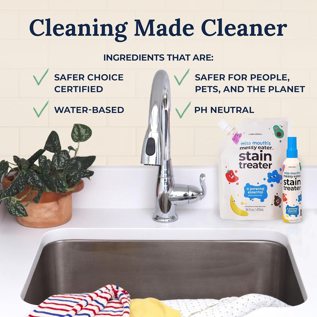 Miss Mouth's Messy Eater Stain Treater - 16oz Refill - Newborn & Baby Essentials - No Dry Cleaning Food, Grease, Coffee Off Laundry, Underwear, Fabric