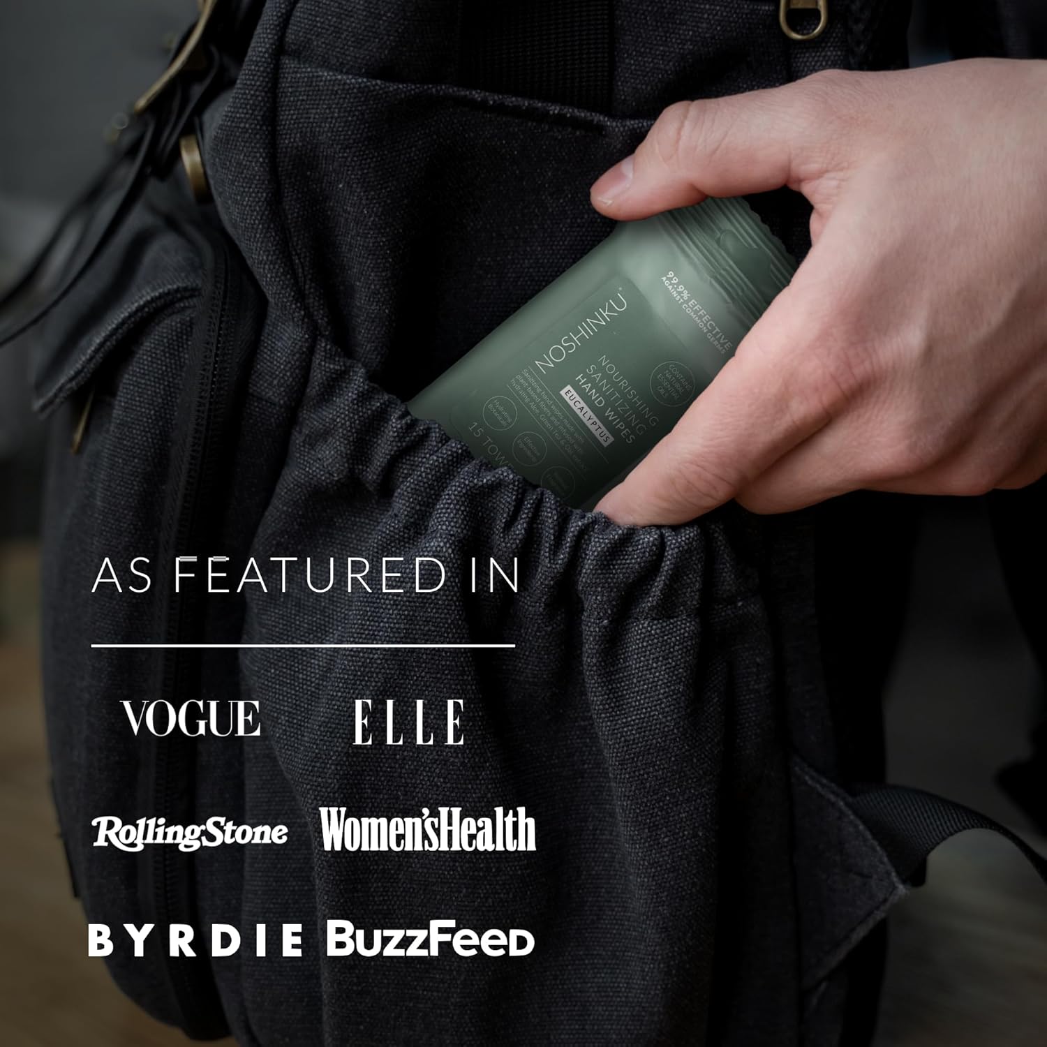 Noshinku Eucalyptus Hand Sanitizer Wipes, 3-Pack (45 Towelettes) – Resealable Travel Wipes with Ethyl Alcohol, Aloe & Green Tea, Plant-Based Fiber, Essential Oil Scents, Cruelty-Free & No Dyes