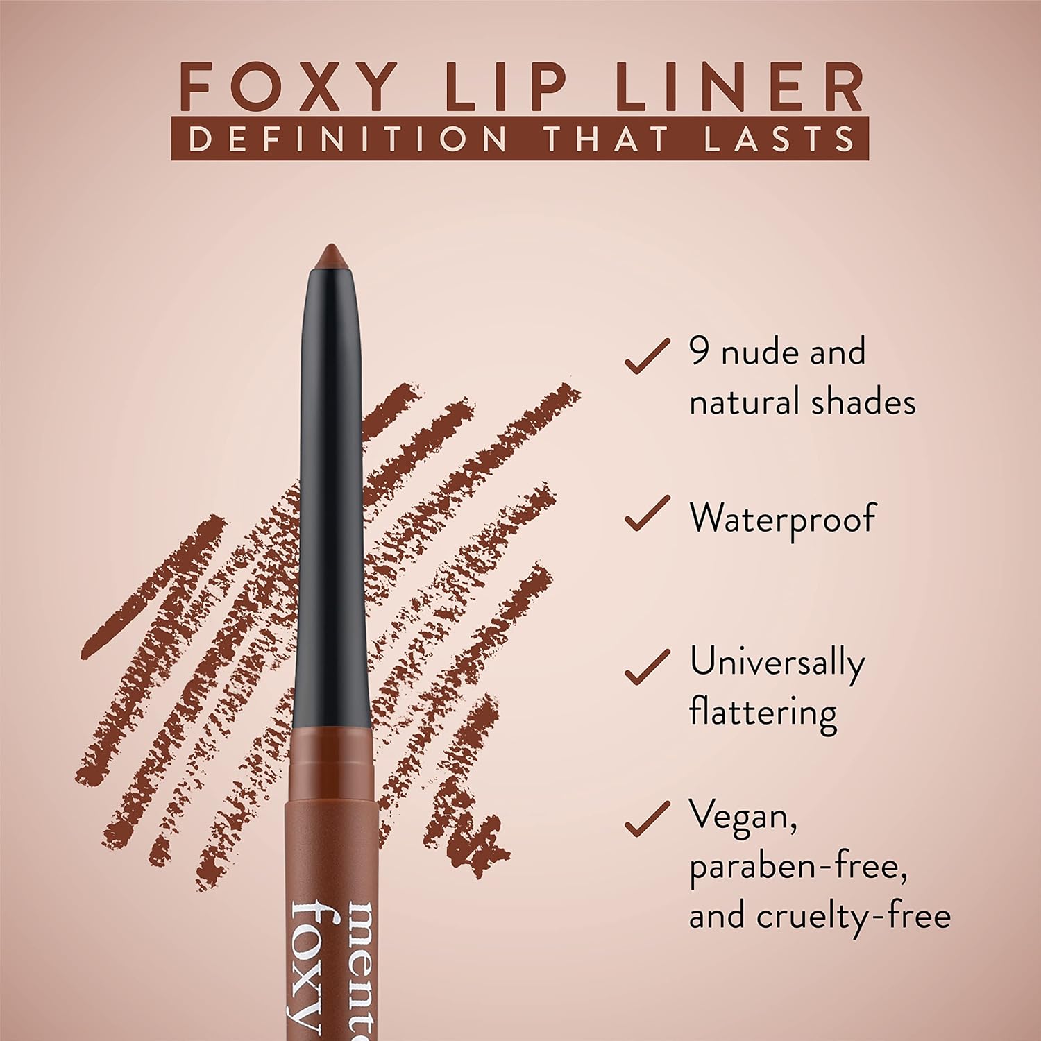 Mented Cosmetics Lip Liner for Women, Dark Brown Lipliner Lip Pencil, Waterproof Lipliner, Vegan + Cruelty Free Makeup, Foxy