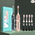 Electric Toothbrush for Woman Bling Diamond Decor Portable Travel Essentials for Couple Gifts Toothbrush with 3 Replacement Heads 6 Modes（Pink & Black