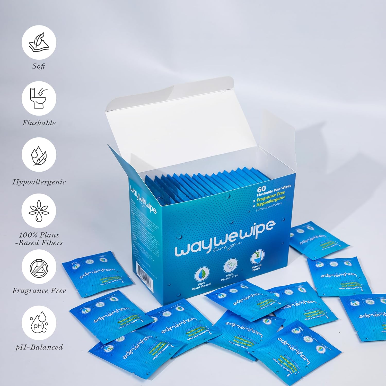 On-The-Go Flushable Wet Wipes, 60 Count XL Individually Wrapped Adult Wipes, Hypoallergenic 100% Plant Based Septic Safe, Travel Size Cleansing Cloth for Men & Women, Fragrance Free (60 Ct)