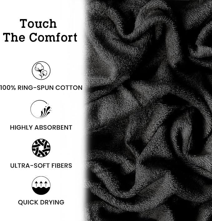 Casa Lino 100% Cotton Hand Towels for Bathroom - Soft, Highly Absorbent & Quick Dry Kitchen Towels - Gym Towel Set - Travel Towel Set - 24" x 16" - Pack of 4 - (Charcoal Black)