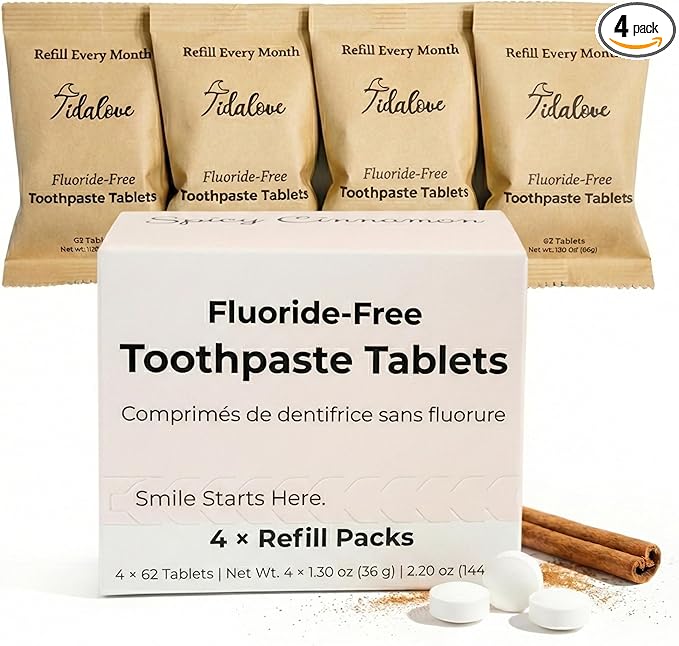Cinnamon Fluoride-Free Toothpaste Tablets with Nano Hydroxyapatite | Natural Whitening, Enamel Strengthening, Plastic-Free & Travel-Friendly (4 Month Refill)