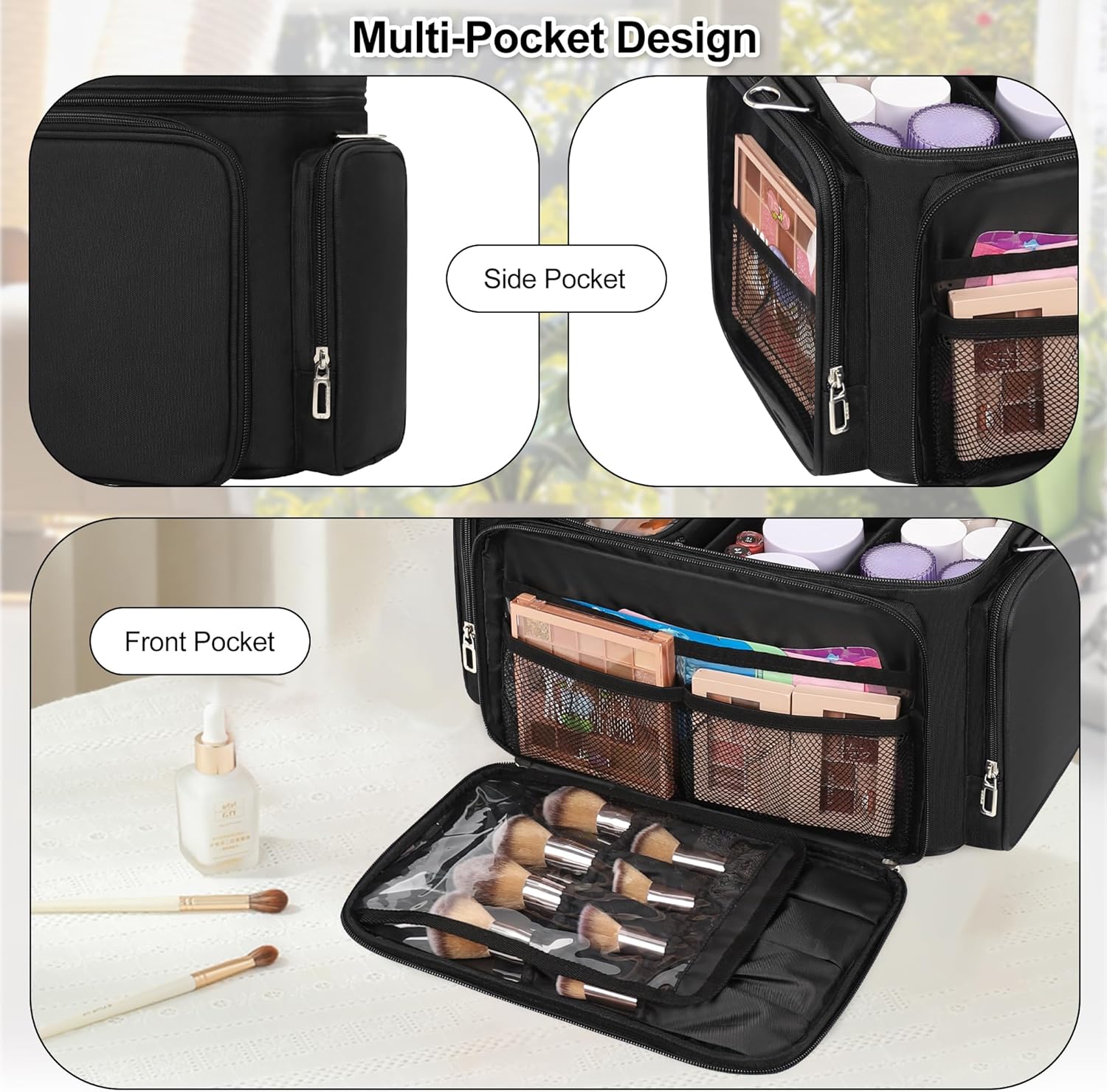 TANTO Travel Makeup Bag, Portable Large Makeup Organizer Bag Makeup Artist Bags Big Cosmetic Travel Bag with 2 Pouches & Detachable Dividers, Toiletry Bag for Cosmetic and Toiletries, Hair Supplies