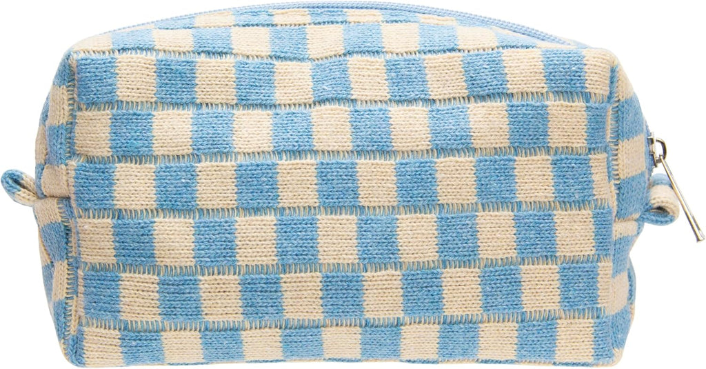 PAZIMIIK Checkered Makeup Bag for Purse Portable Zipper Make Up Pouch Small Cosmetic Case for Travel Accessories Blue Beige