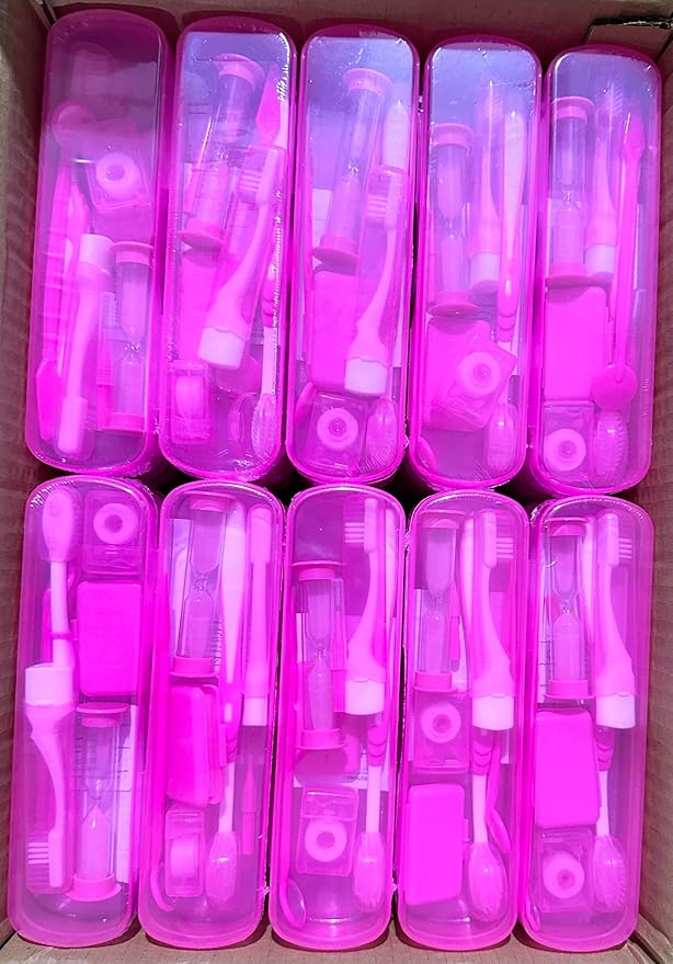 Wenge Portable Orthodontic Oral Care Kit - 2Pack - Travel Kit for Patients, Interdental Brushing Wax Floss Toothbrush Cleaning (Pink_Blue)