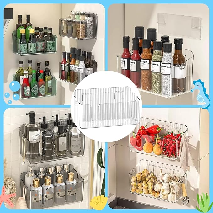 2-Pack Clear Bath Toy Storage Holder Organizer, Large Capacity Durable Plastic Bathtub Shower Caddy with Drain Holes, Quick-Dry Drainable Easy Install (Clear White 2-Pack)