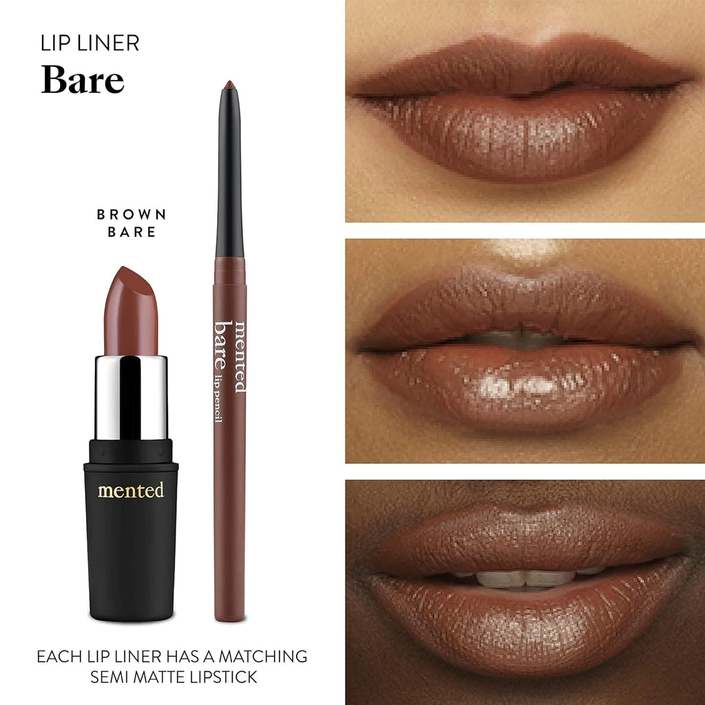 Mented Cosmetics Lip Liner for Women, Dark Brown Lipliner Lip Pencil, Waterproof Lipliner, Vegan + Cruelty Free Makeup, Bare