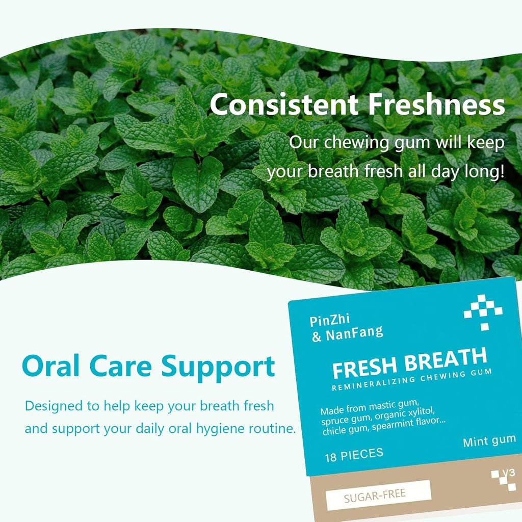 Yukviqou Remineralizing Chewing Gum, Organic Natural Mastic Mint Gum Sugar-Free Fresh Breath for Enamel Care Teeth & Gum Health 4 Boxes