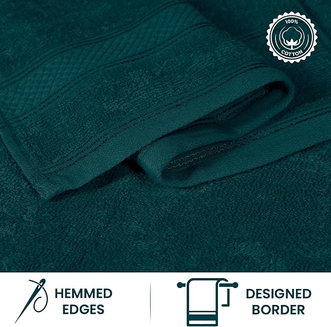 Casa Lino 100% Cotton Hand Towels for Bathroom - Soft, Highly Absorbent & Quick Dry Kitchen Towels - Gym Towel Set - Travel Towel Set - 24" x 16" - Pack of 4 - (Teal)