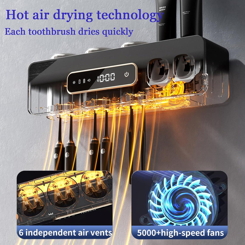 Automatic Toothpaste Dispenser,Rechargeable Toothbrush Holders for Bathrooms,3 Cups Electric Toothbrush Holder Wall Mounted with Toothpaste Dispenser Bathroom Decor (White)