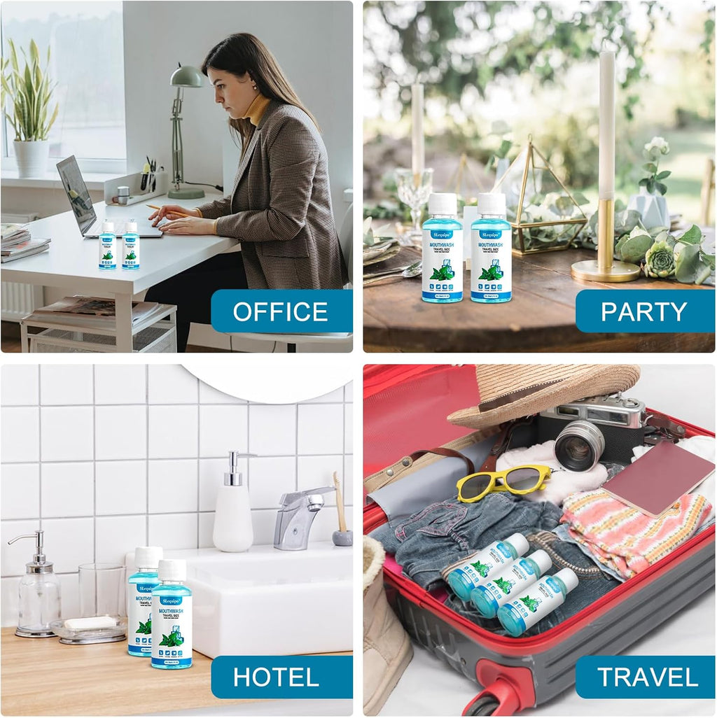 25 Travel Size Mouthwash Bulk Mini Mouthwash, Fresh Mint Portable Mouthwash Individual 1.2oz/35ml Mouthwash Bottles for Travel Toiletry Kits, Blue