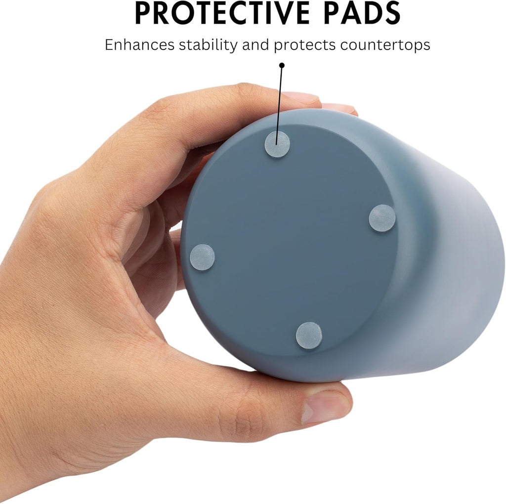 Matte Blue Toothbrush and Toothpaste Holder and Cup for Bathroom Vanity and Countertop, Round Organizer for Electric Toothbrushes, Floss, Razors, Cotton, and Mouthwash