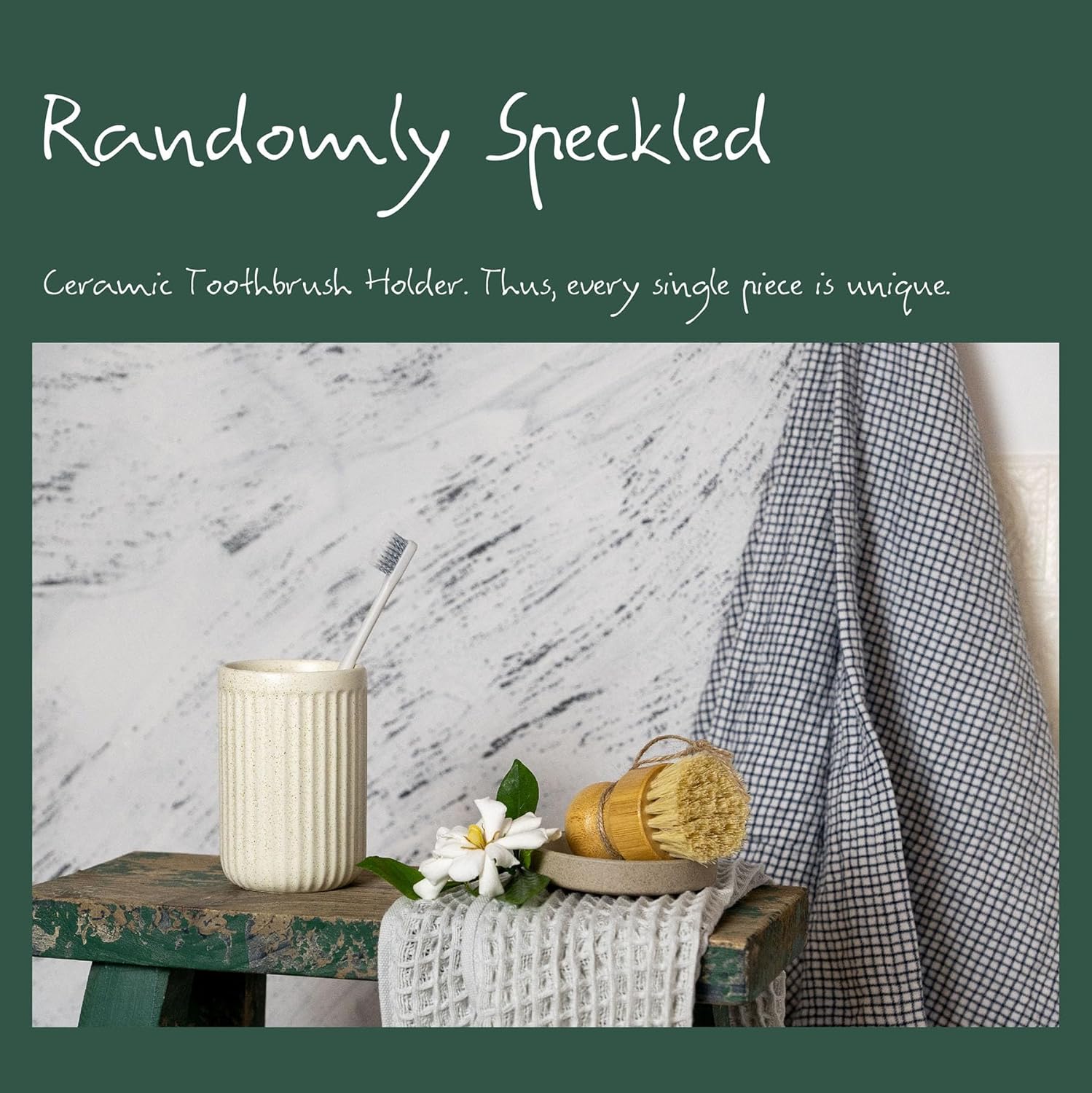 2 Pack Beige Speckled Ceramic Toothbrush Holder, Rippled Cylinder Tumbler for Bathroom Countertop, Makeup Brush Holder, Pen Organizer, Multipurpose Bathroom Accessory