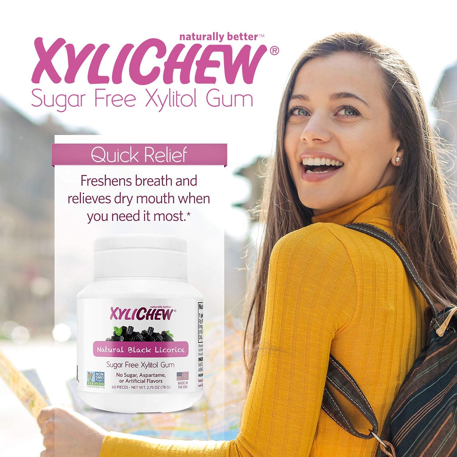 Xylichew 100% Xylitol Chewing Gum - Non GMO, Non Aspartame, Gluten Free, and Sugar Free Gum - Natural Oral Care, Relieves Bad Breath and Dry Mouth - Licorice, 240 Count