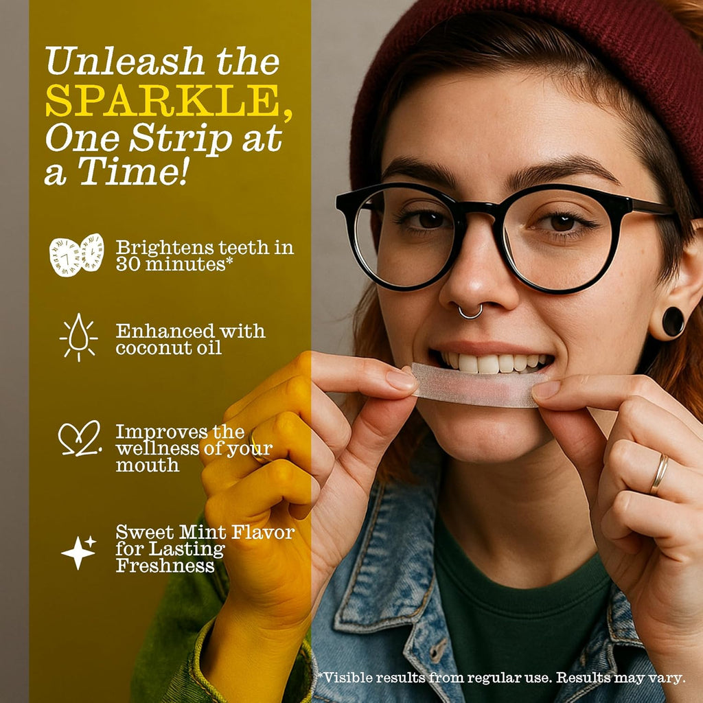 Twice Twice Teeth Whitening Strips – 20-Day Treatment, Coconut Oil Enhanced, No-Slip, Vegan, Easy to Use, Sweet Mint Flavor, Gentle Whitening Designed with Care for a Brighter Smile