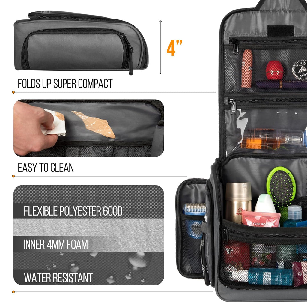 Travel Toiletry Bag for Men and Women - (10.6”x10.6”x3.2”) Large Hanging Toiletry Organizer - Waterproof Hygiene Bag with Metal XXL Swivel Hook, with Sturdy Zippers and 19 Compartments for Toiletries