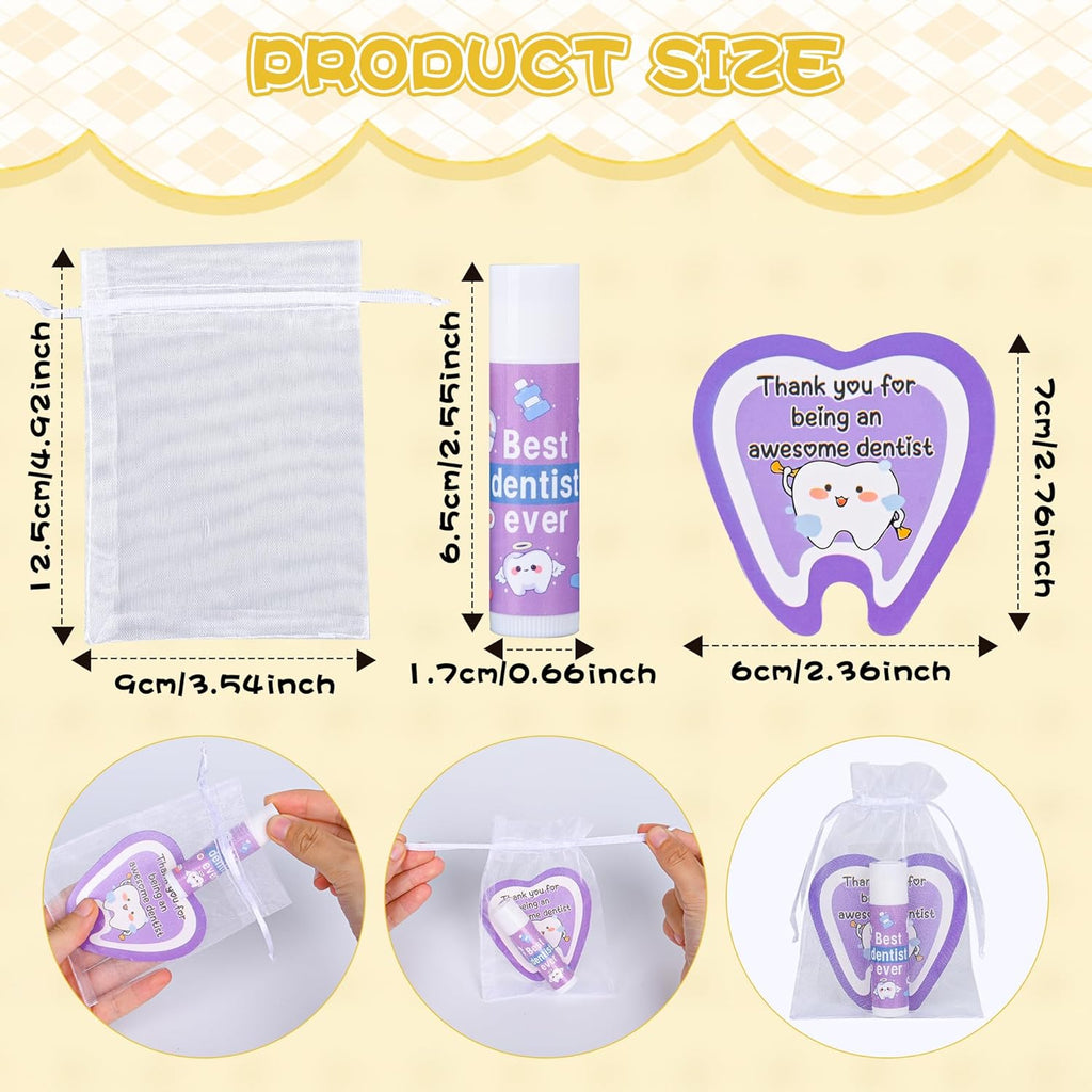48 Pcs Dentist Gifts Include Lip Balm Thank You Tag Organza Bag Dental Gift for Dental Hygienist Dental Assistant Nurse Suitable Birthday Christmas Thanksgiving Gifts