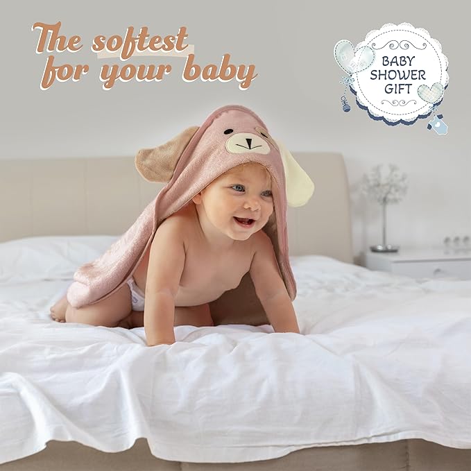 Baby Towels with Hood - Soft, Absorbent Viscose Made of Bamboo, Extra Large 35 x 35 Inches, for Newborns, Infants, Boys and Girls, Dusty Pink