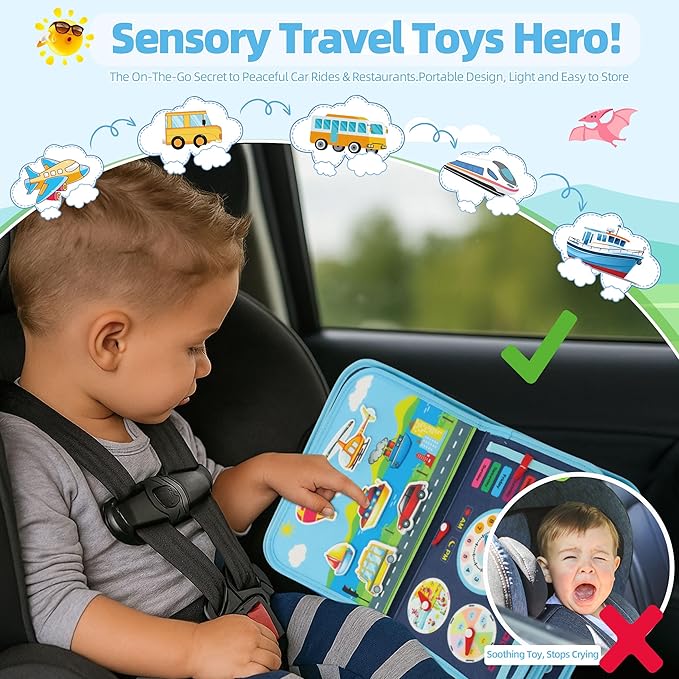 Toddler Busy Board Montessori Toys for 3 Year Old Birthday Gifts for Kids 10 Pages in 1 Soft Felt Activity Book Develop Fine Skills Educational Learning Sensory Travel Toys for Airplane Car