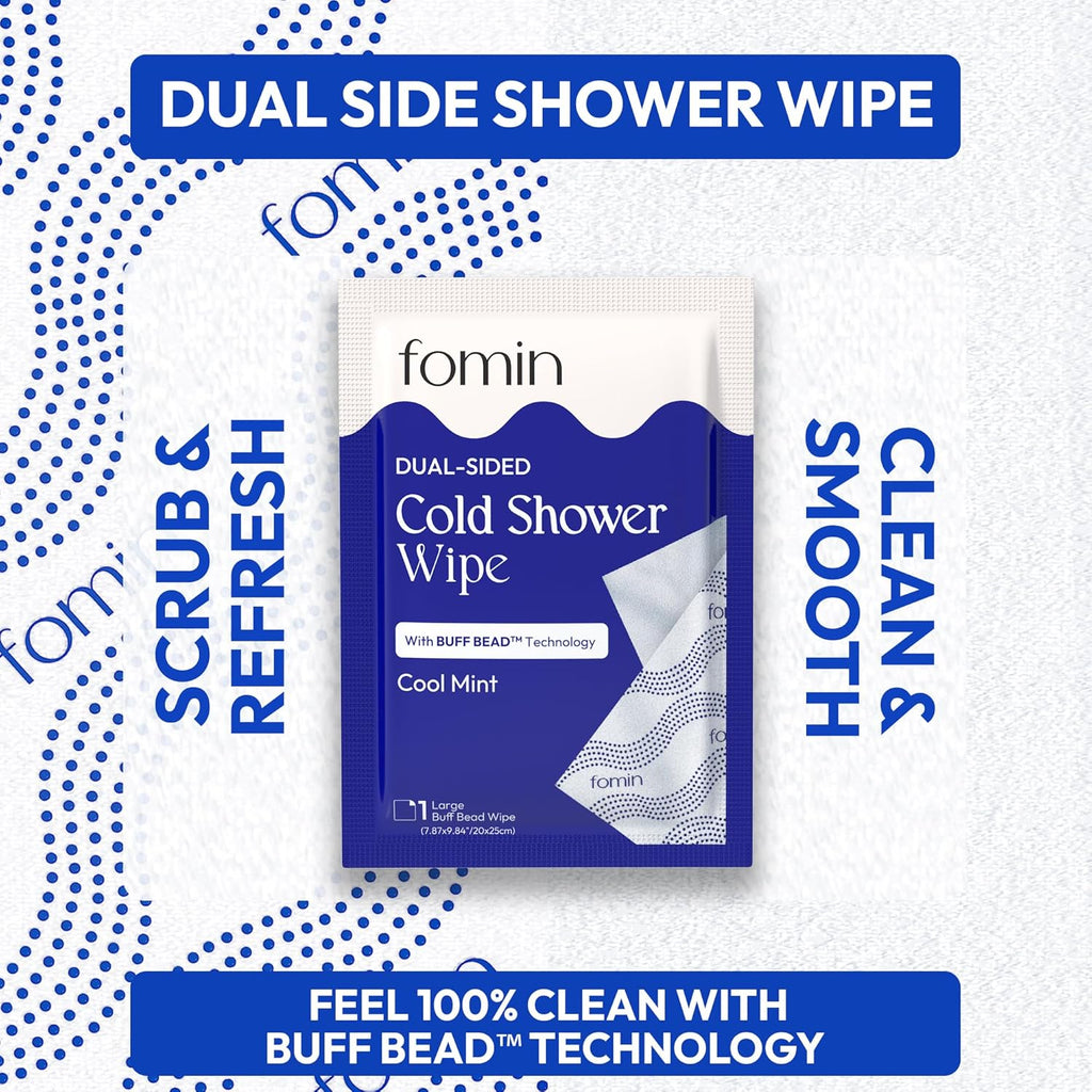 FOMIN Travel Cold Shower Wipes - 10 Pack - No Rinse XL Bathing Wipes with Vitamin E - Fragrance-Free Full Body Wipe for Adults - Individually Wrapped Waterless Bath Wipe for Hygiene, Camping, & Gym