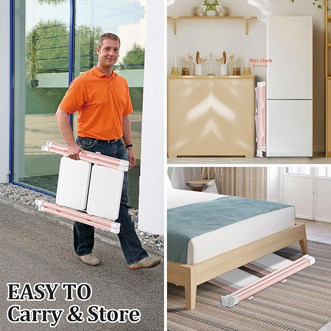 2 Step Ladder, Folding Step Stool with Anti-Slip Wide Pedal, Anti-Slip Feet, Sturdiest Steel Construction, Steel Ladder for Home and Office, Pink White