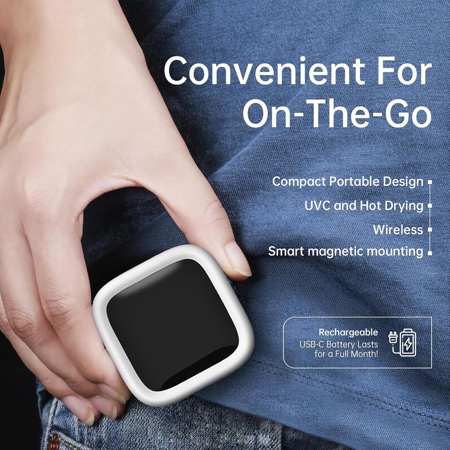 UV-C Toothbrush Sanitizer and Holder, Portable Toothbrush Case Magnetic Mounting, Rechargeable Toothbrush Cover for Any Toothbrush Head, Tooth Brush Cover Cap for Home & Travel (White)