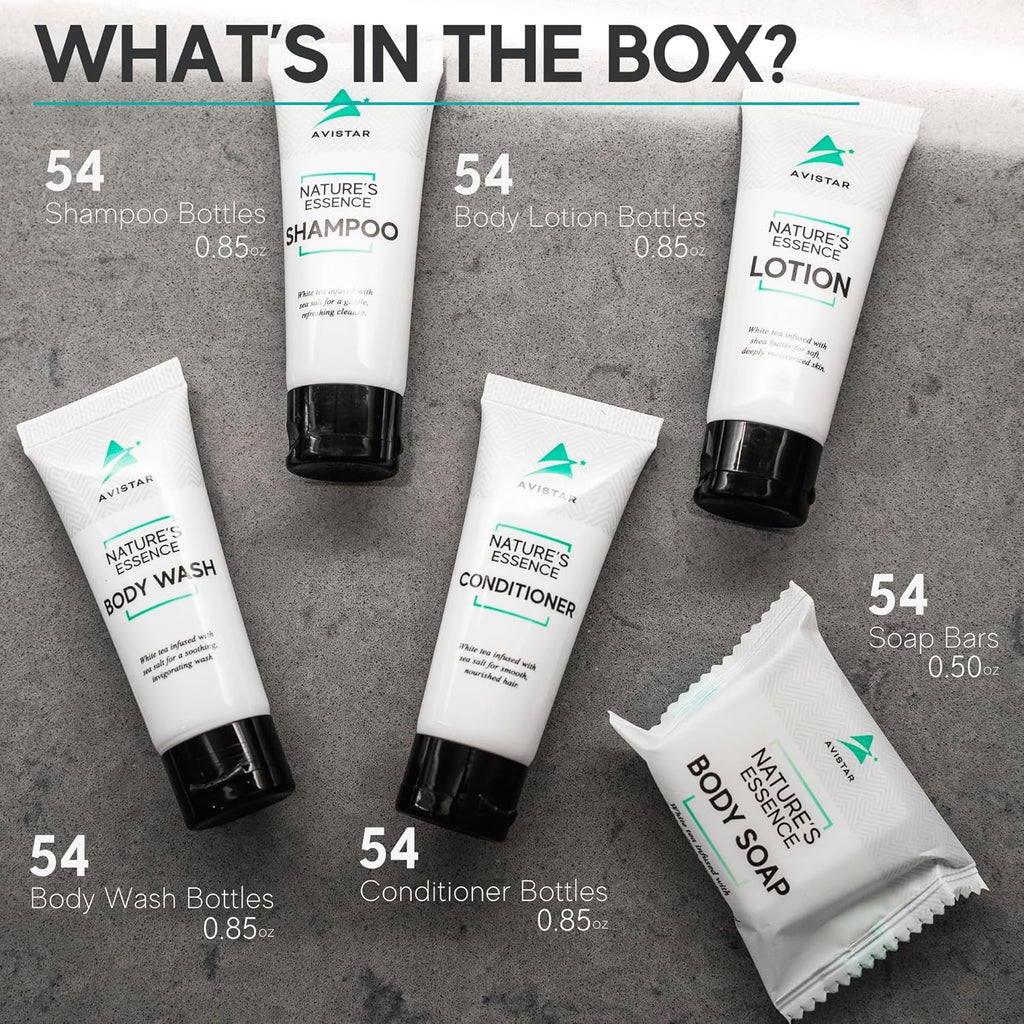 270 Piece Hotel Soap & Bulk Toiletries - Travel Essentials for Hosts & Guests - Hotel Shampoo & Conditioner Supplies for Guests, Hotel Toiletries Bulk Set, Mini Bulk Travel Size Toiletries