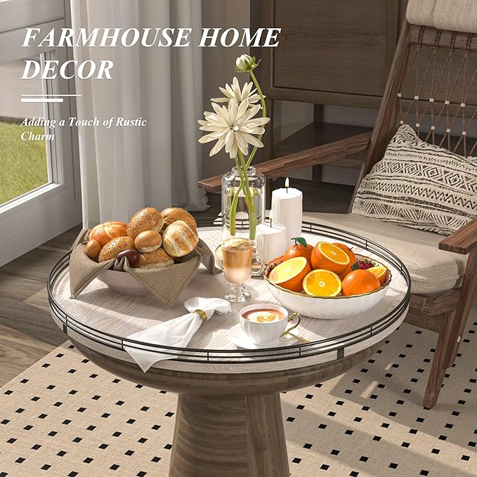 21" Lazy Susan Wood Turntable Organizer for Kitchen Decor, Farmhouse Round Wooden Lazy Susan Organization and Storage for Cabinet, Dining Table, Bathroom, Countertop,Centerpiece, Home Decor Whitewased