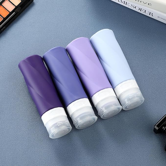 Gemice Travel Bottles for Toiletries, 3oz Tsa Approved Travel Size Containers BPA Free Leak Proof Travel Tubes Refillable Liquid Travel Accessories with Clear Toiletry Bag (4 Pack)